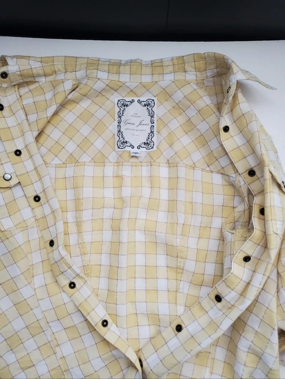 Guess Plaid Western Button-Down Shirt Embroider Raw Frayed Hem Vintage Y2K Rare - Picture 15 of 16